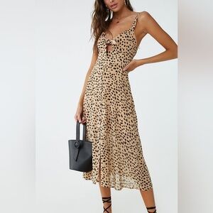 Print Button-Front Midi Dress V-Neck Slit